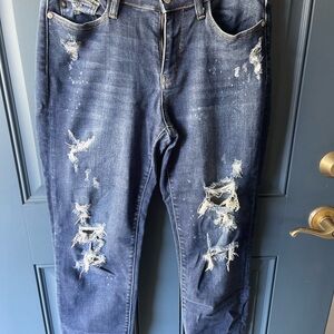 Judy Blue Dark Blue Distressed Boyfriend Jeans
